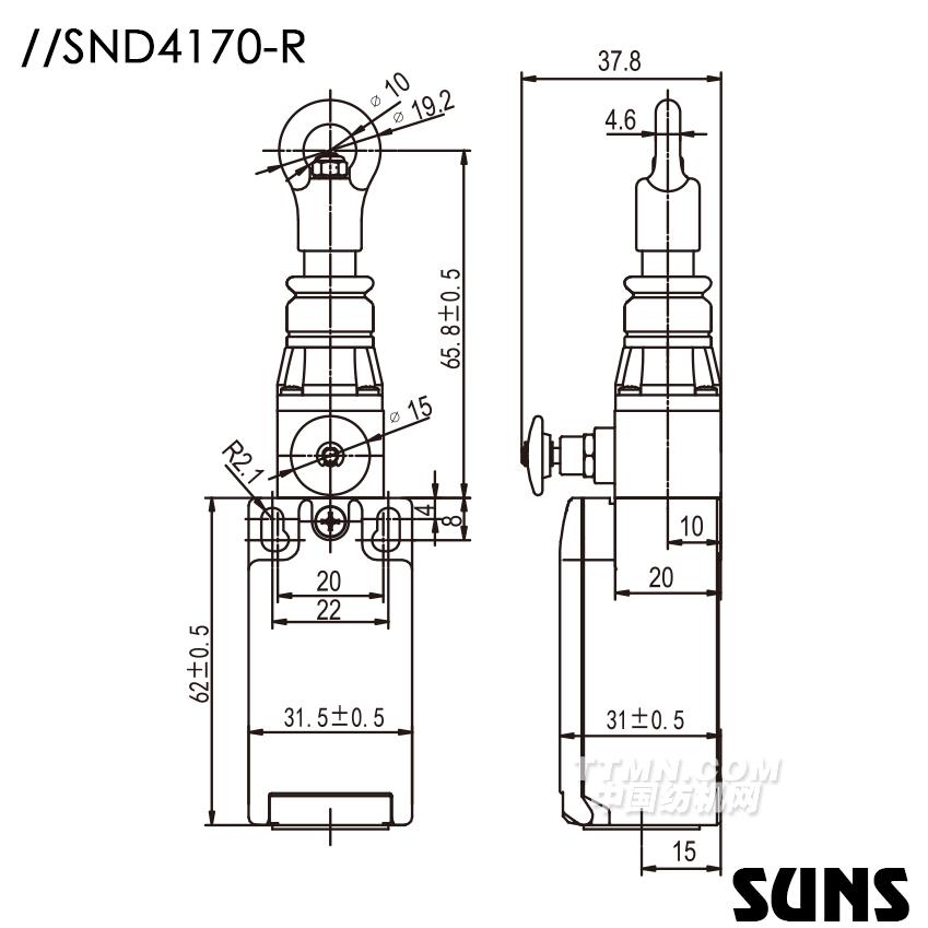 SUNS美國三實單向動作式拉繩開關(guān)SND4170-R安全拉繩開關(guān) 手動復(fù)位拉繩開關(guān)尺寸圖